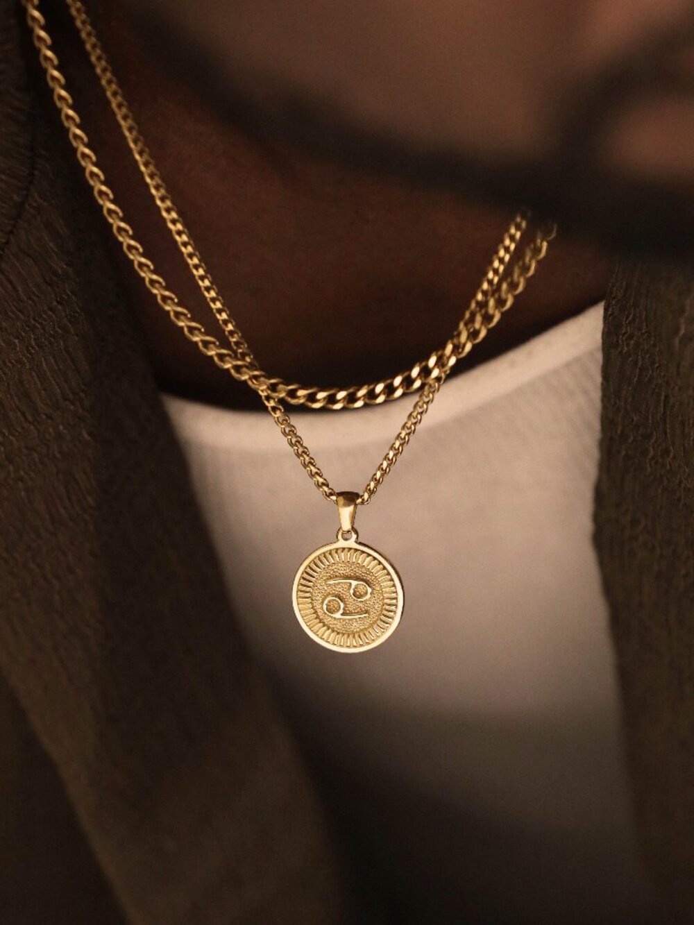 Men's Gold Cancer Pendant Necklace Set